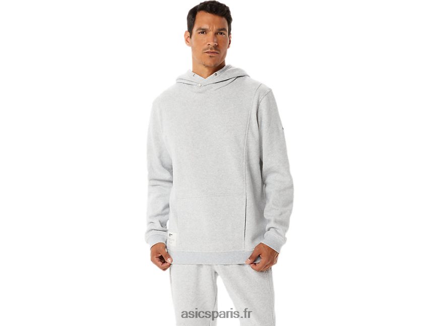Hommes Asics sweat à capuche polaire dimanche BXL8B254 gris clair chiné