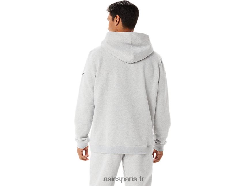 Hommes Asics sweat à capuche polaire dimanche BXL8B254 gris clair chiné