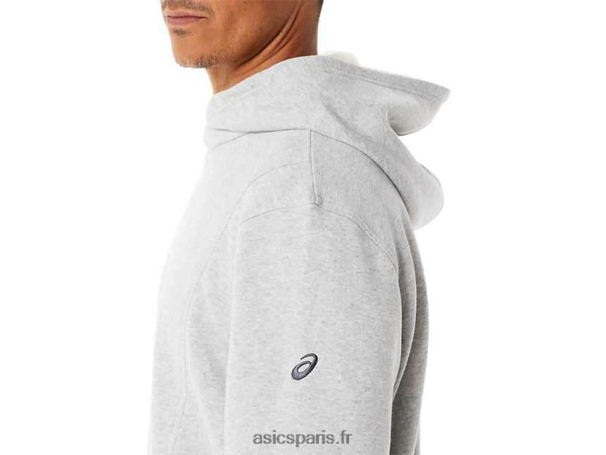 Hommes Asics sweat à capuche polaire dimanche BXL8B254 gris clair chiné