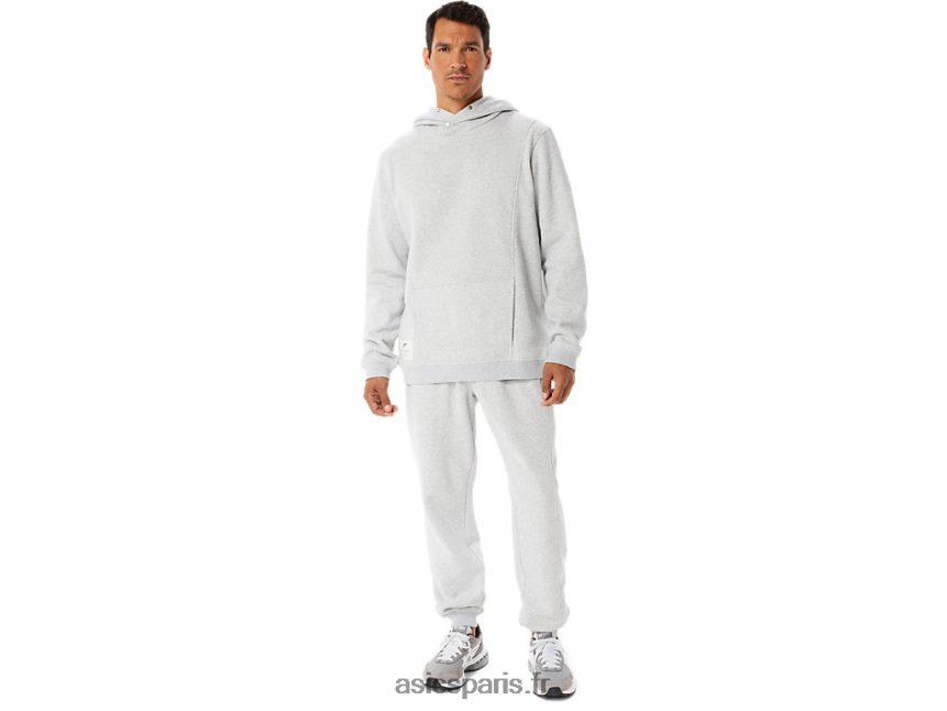 Hommes Asics sweat à capuche polaire dimanche BXL8B254 gris clair chiné