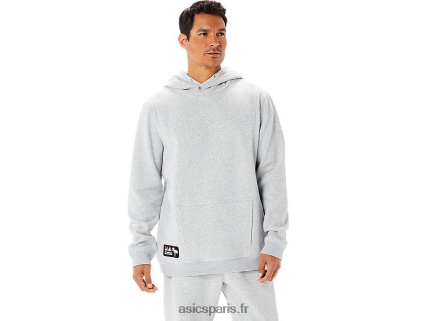 Hommes Asics sweat à capuche polaire dimanche lam BXL8B21346 gris clair chiné