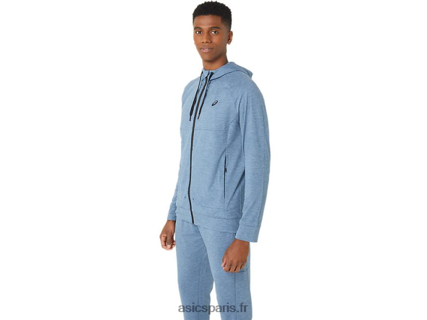 Hommes Asics sweat à capuche tech fz 2.0 BXL8B244 teinture spatiale bleu acier