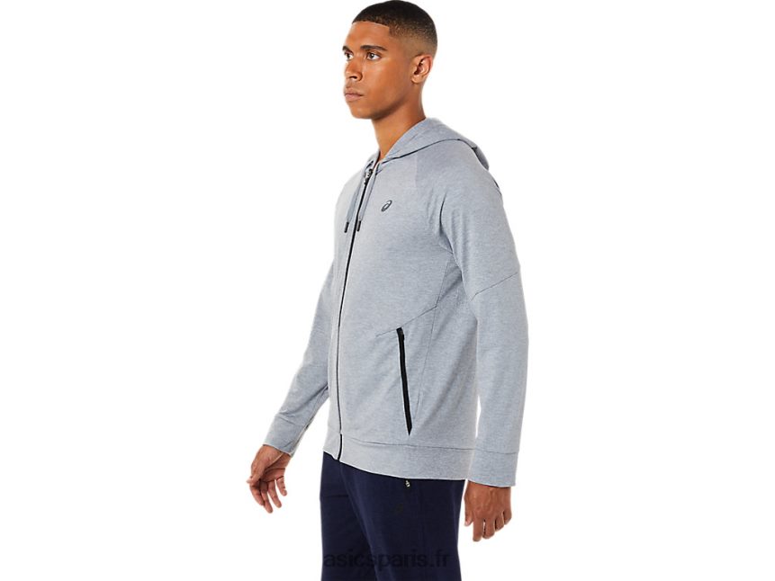 Hommes Asics sweat à capuche technique entièrement zippé BXL8B21780 bruyère en tôle