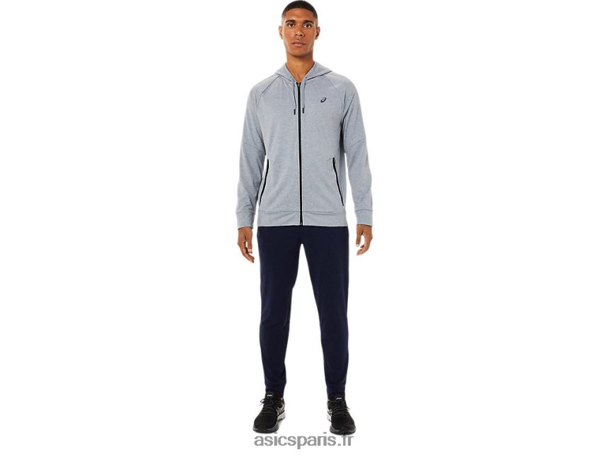Hommes Asics sweat à capuche technique entièrement zippé BXL8B21780 bruyère en tôle