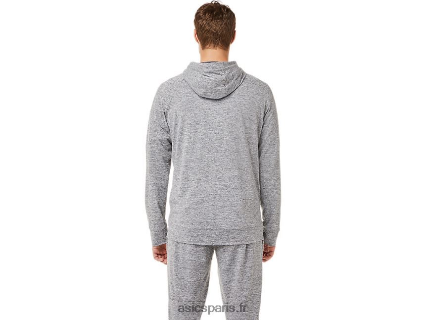 Hommes Asics sweat à capuche technique entièrement zippé BXL8B21907 transporteur gris chiné