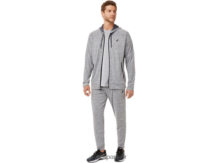 Hommes Asics sweat à capuche technique entièrement zippé BXL8B21907 transporteur gris chiné