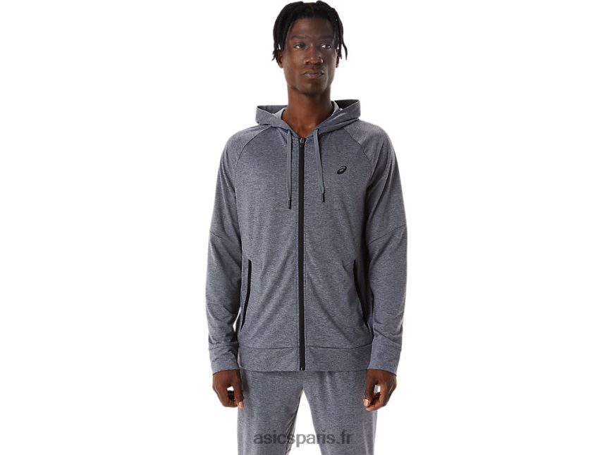 Hommes Asics sweat à capuche technique entièrement zippé BXL8B2817 gris metropolis chiné