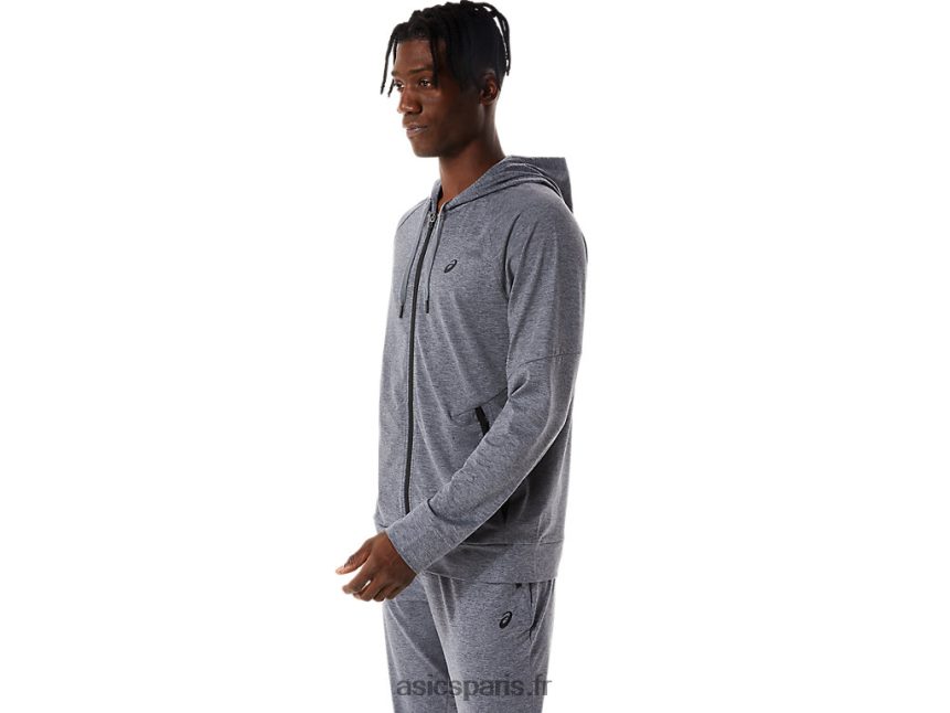 Hommes Asics sweat à capuche technique entièrement zippé BXL8B2817 gris metropolis chiné