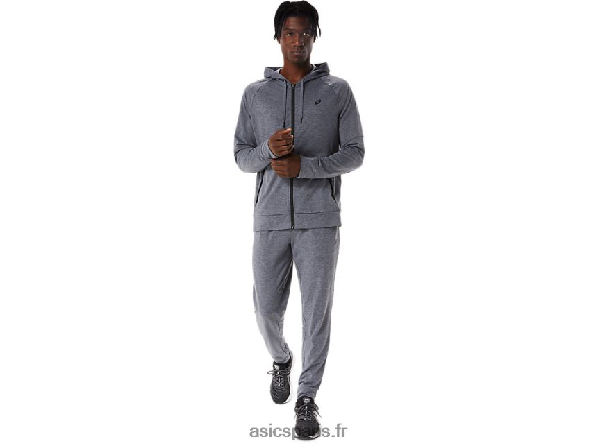 Hommes Asics sweat à capuche technique entièrement zippé BXL8B2817 gris metropolis chiné