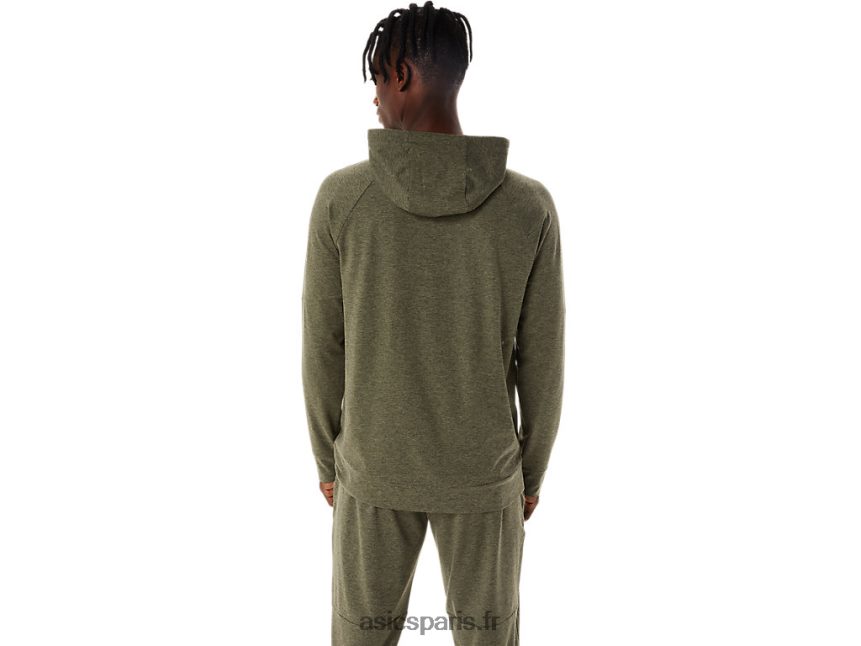Hommes Asics sweat à capuche technique entièrement zippé BXL8B2851 manteau vert chiné/perf noir