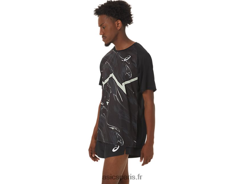 Hommes Asics cj-line haut léger à manches courtes BXL8B2255 performance noir/murmure vert