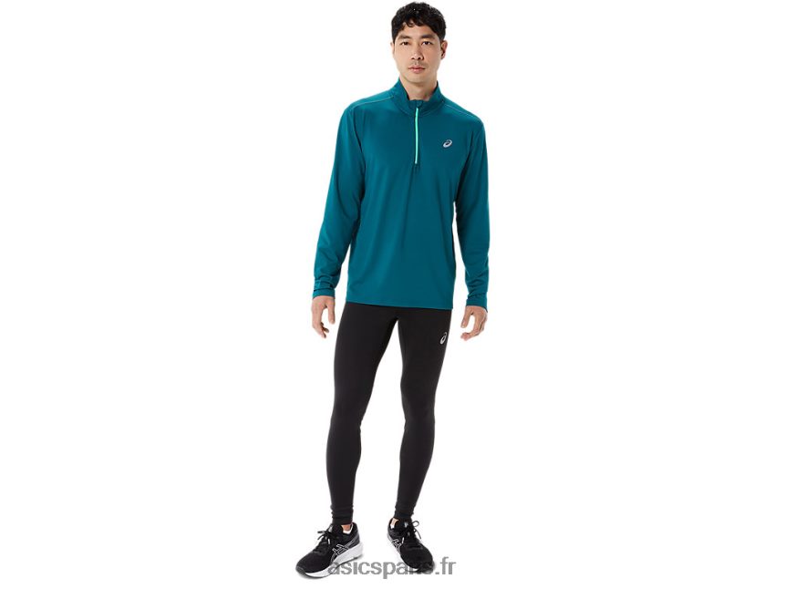 Hommes Asics demi-zip prêt à l\'emploi BXL8B2975 pin velours/nouvelle feuille