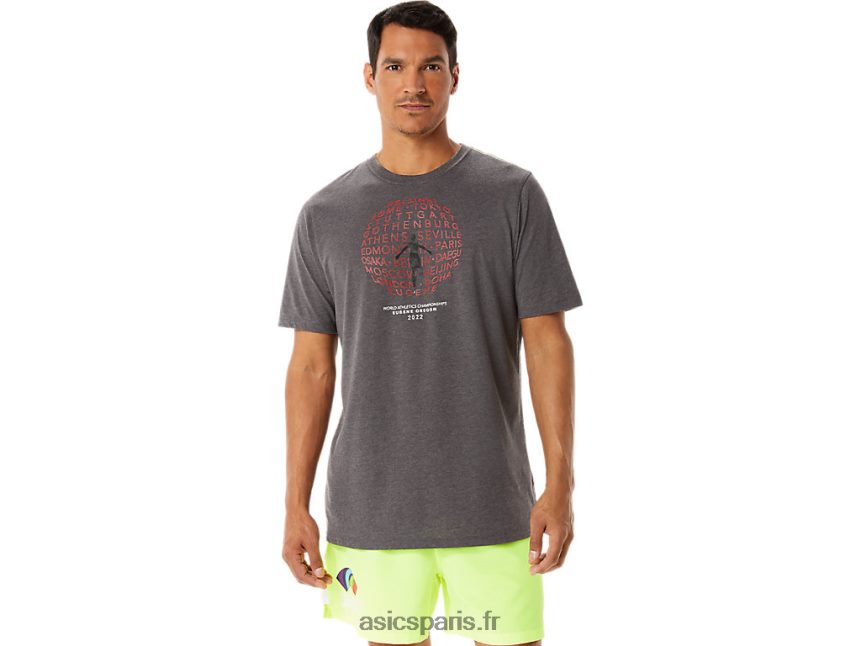 Hommes Asics graphique manches courtes wch BXL8B21280 chiné gris foncé