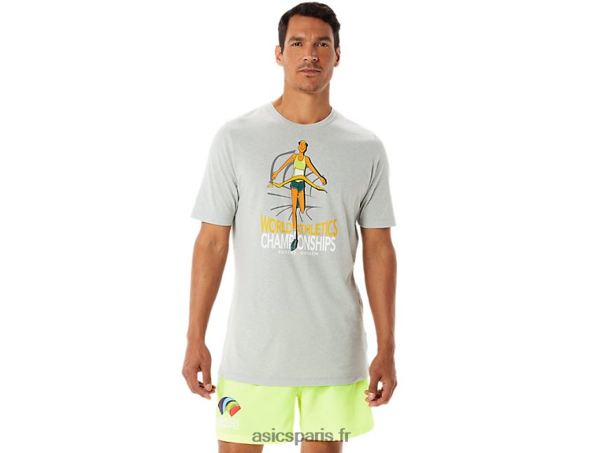 Hommes Asics graphique manches courtes wch BXL8B21281 gris clair chiné