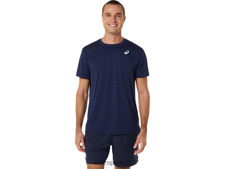 Hommes Asics haut court rayé à manches courtes BXL8B2443 minuit