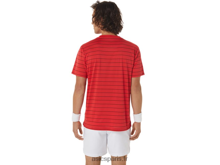 Hommes Asics haut court rayé à manches courtes BXL8B2493 rouge classique