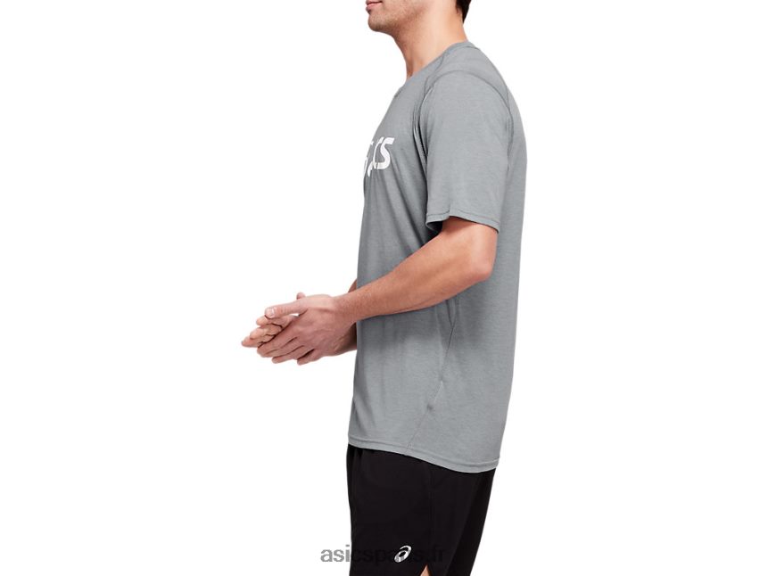 Hommes Asics haut d\'entraînement à manches courtes triplend BXL8B21987 plaque de roche chinée/blanc