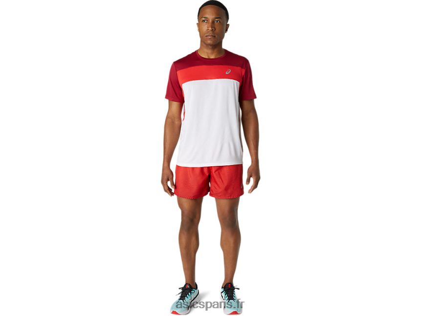 Hommes Asics haut de course à manches courtes BXL8B21728 blanc brillant/bordeaux