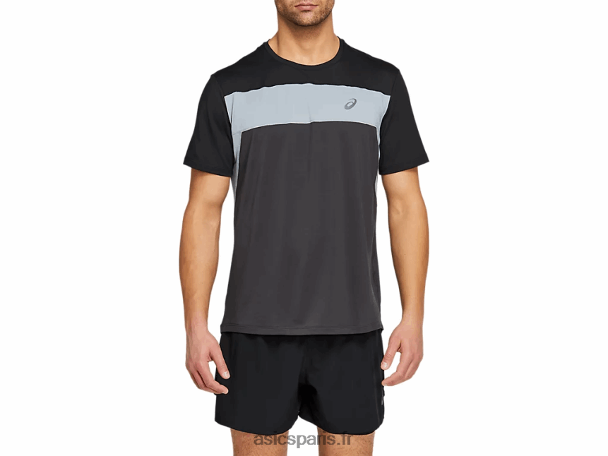 Hommes Asics haut de course à manches courtes BXL8B22052 gris graphite/noir performance