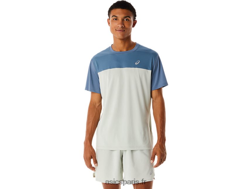 Hommes Asics haut de course à manches courtes BXL8B222 bleu acier/sauge clair