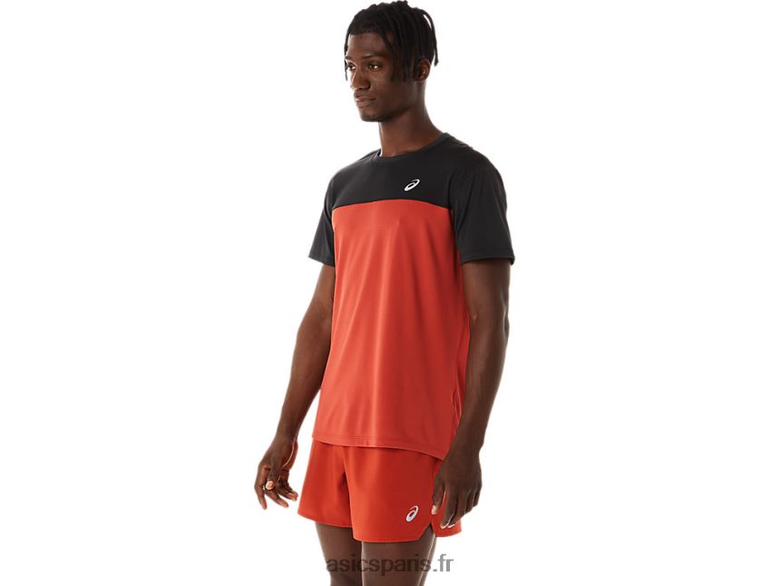 Hommes Asics haut de course à manches courtes BXL8B2272 performance noir/épice latte