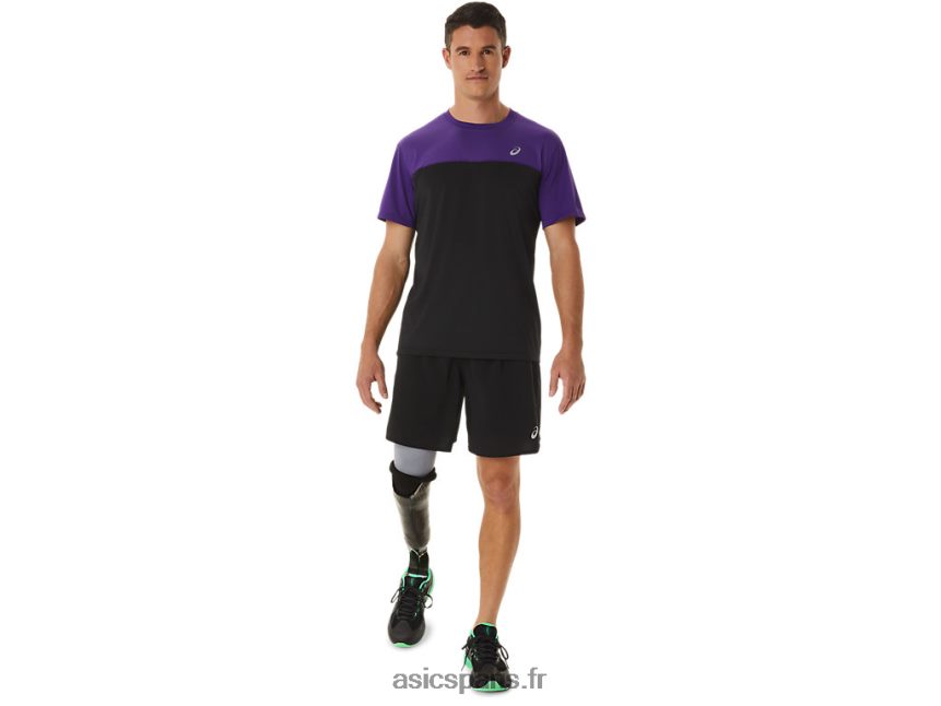 Hommes Asics haut de course à manches courtes BXL8B2891 confiture de raisin/noir performance
