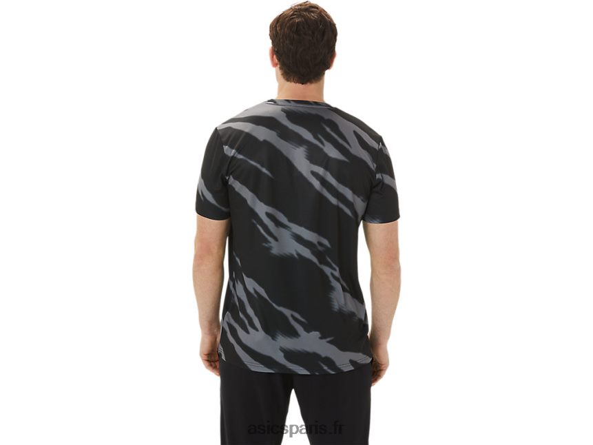 Hommes Asics haut de saison à manches courtes et imprimé intégral BXL8B21009 performance noir/gris graphite
