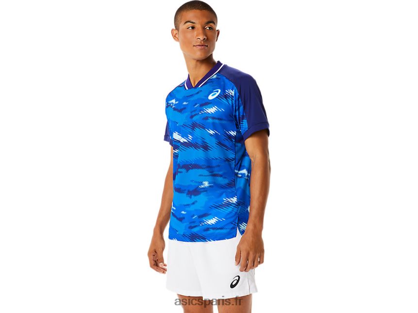 Hommes Asics haut graphique à manches courtes BXL8B21076 bleu de plongée