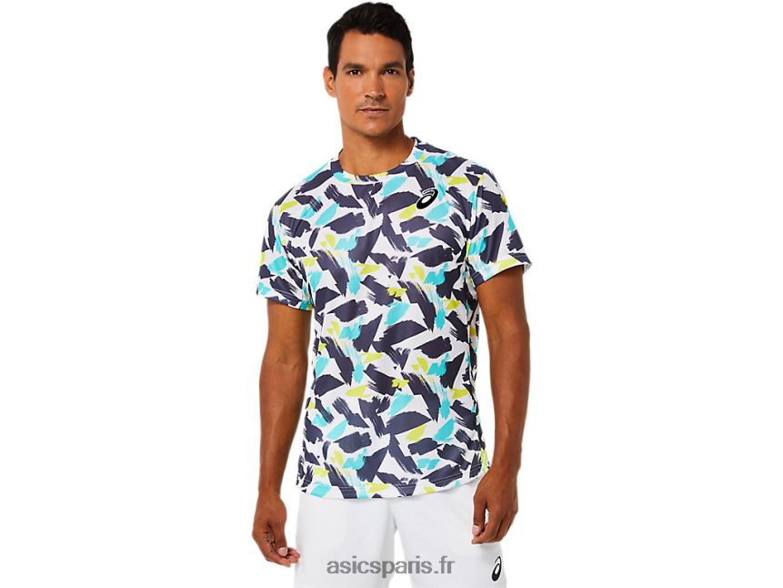 Hommes Asics haut graphique à manches courtes BXL8B21498 blanc brillant