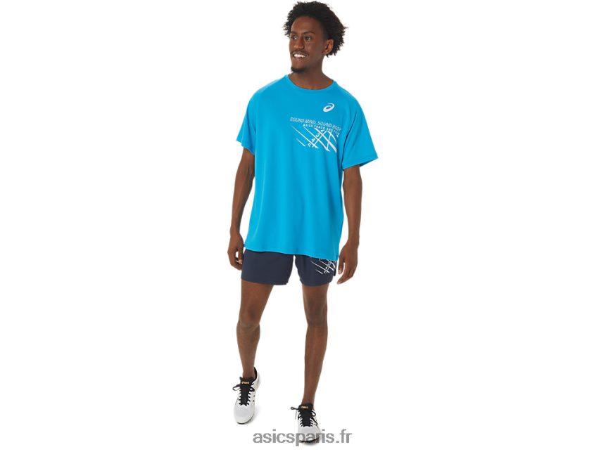 Hommes Asics haut graphique à manches courtes BXL8B2237 bleu de l\'île