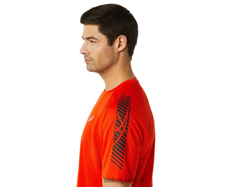 Hommes Asics haut à manches courtes Icon BXL8B21048 tomate cerise/noir performance