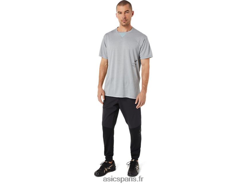 Hommes Asics haut à manches courtes actibreeze jacquard BXL8B21515 bruyère en tôle