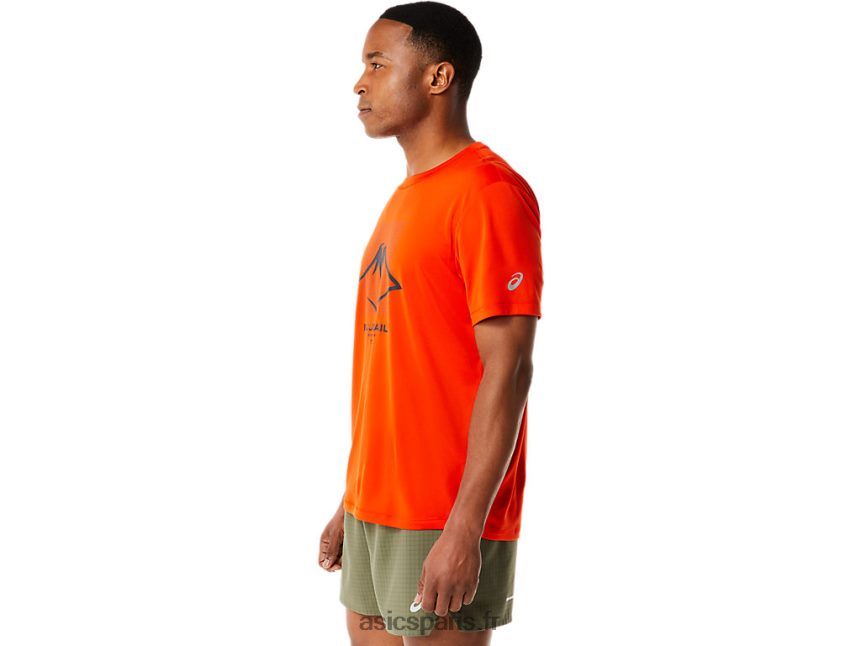 Hommes Asics haut à manches courtes avec logo fujitrail BXL8B21114 tomate cerise