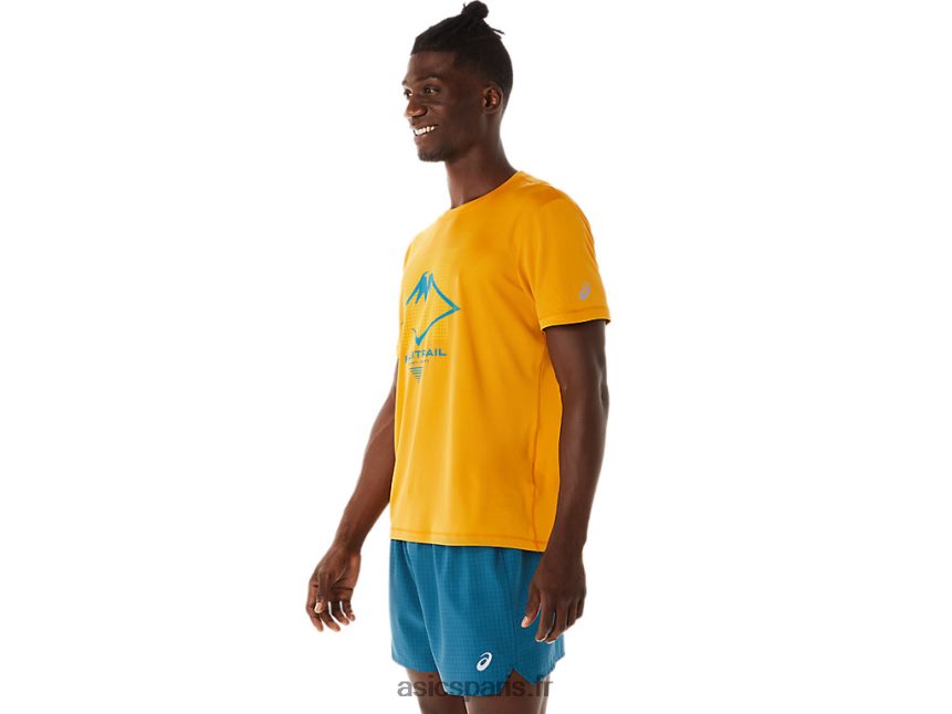 Hommes Asics haut à manches courtes avec logo fujitrail BXL8B2420 tempête de sable