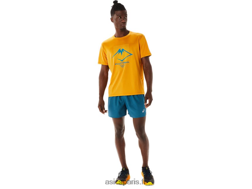 Hommes Asics haut à manches courtes avec logo fujitrail BXL8B2420 tempête de sable