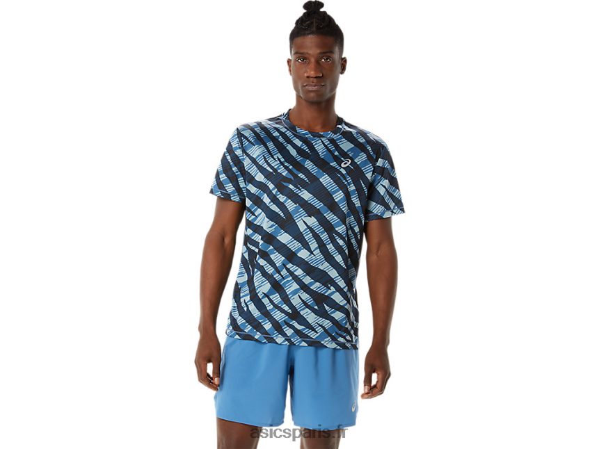 Hommes Asics haut à manches courtes camouflage sauvage BXL8B21058 bleu azur/noir performance