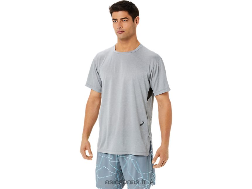 Hommes Asics haut à manches courtes à imprimé gel-cool BXL8B21421 bruyère en tôle