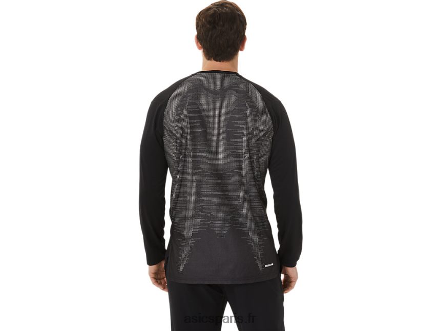 Hommes Asics haut à manches longues en jacquard rafraîchissant actibreeze BXL8B2991 performance noir