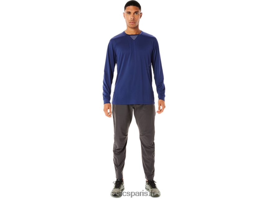 Hommes Asics haut à manches longues en jacquard rafraîchissant actibreeze BXL8B2992 océan profond