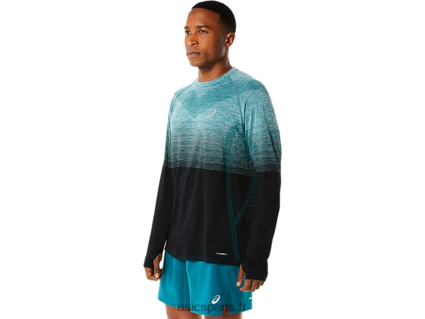 Hommes Asics haut sans couture à manches longues BXL8B2862 pin velours/noir performance