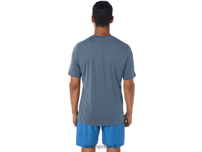 Hommes Asics haut technique hthr à manches courtes BXL8B2160 bleu acier chiné