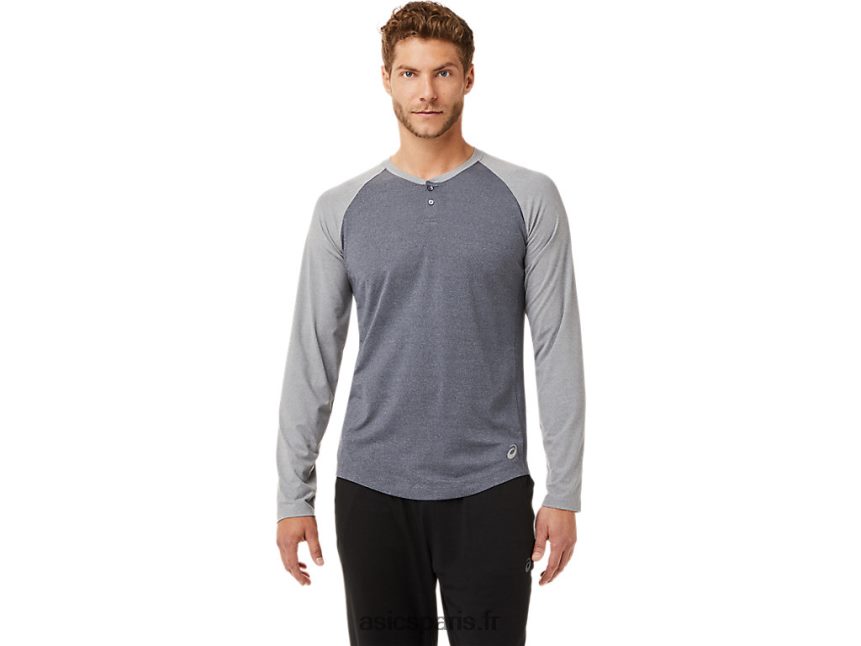 Hommes Asics henley à manches longues perf BXL8B22025 gris porteur/plaque de roche chinée