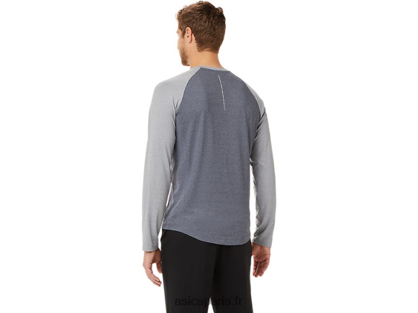 Hommes Asics henley à manches longues perf BXL8B22025 gris porteur/plaque de roche chinée