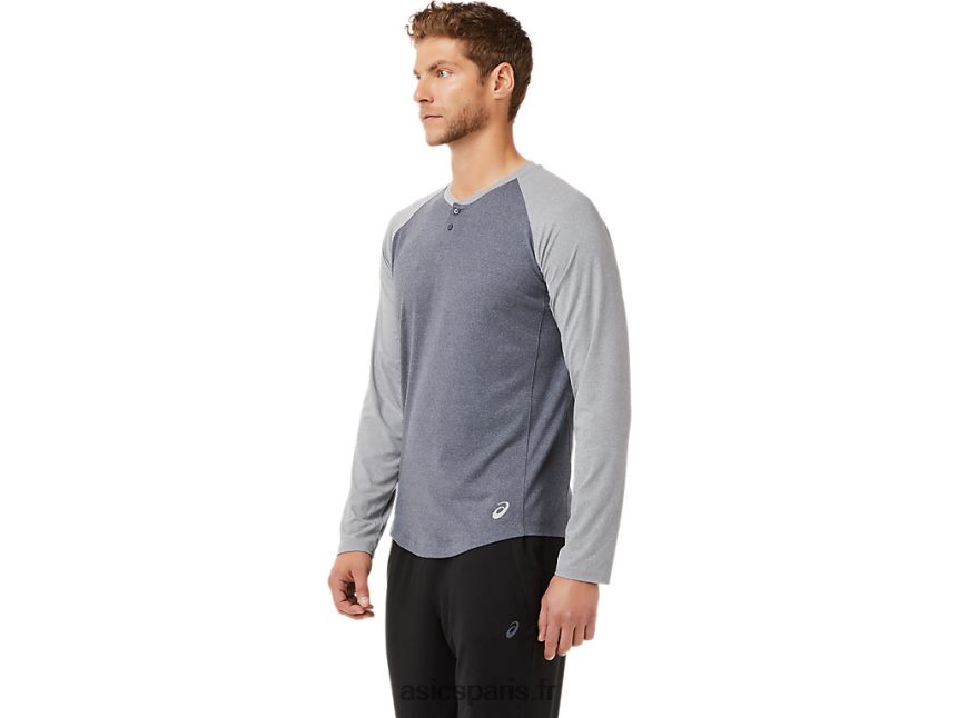 Hommes Asics henley à manches longues perf BXL8B22025 gris porteur/plaque de roche chinée