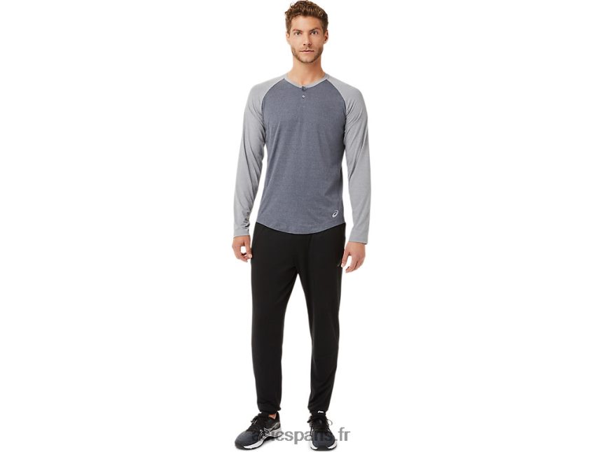 Hommes Asics henley à manches longues perf BXL8B22025 gris porteur/plaque de roche chinée