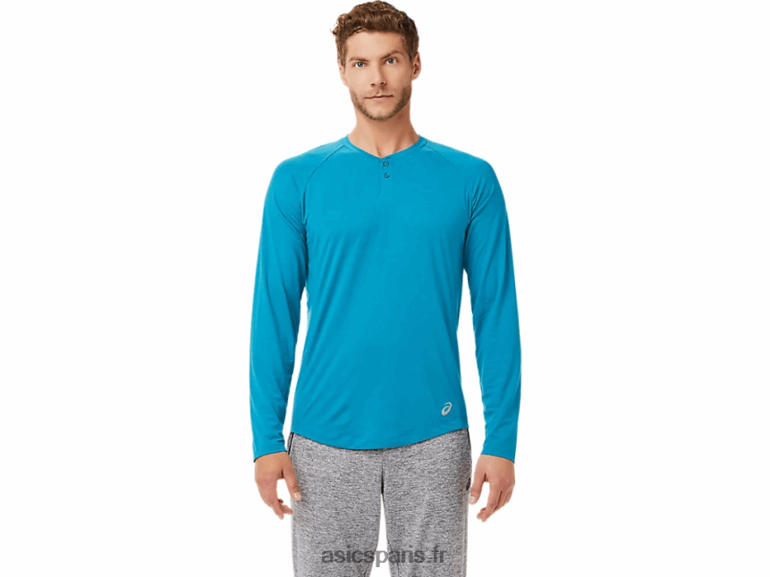Hommes Asics henley à manches longues perf BXL8B22026 bruyère bleu sarcelle