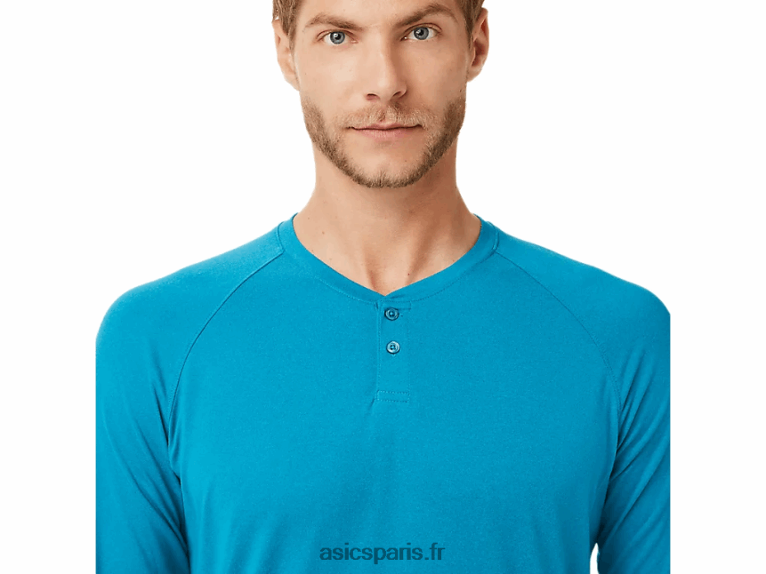 Hommes Asics henley à manches longues perf BXL8B22026 bruyère bleu sarcelle