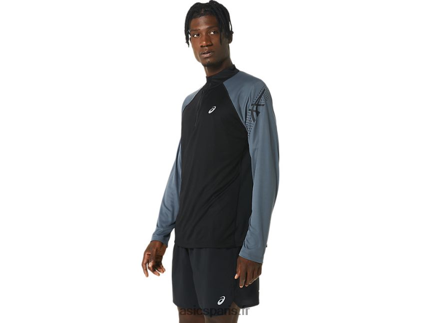 Hommes Asics icone manche longue 1/2 zip BXL8B2463 performance noir/porteur gris