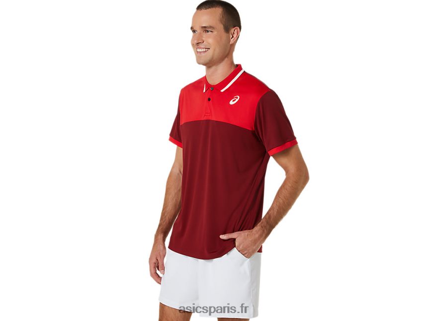 Hommes Asics polo court BXL8B2547 jus de betterave/rouge classique