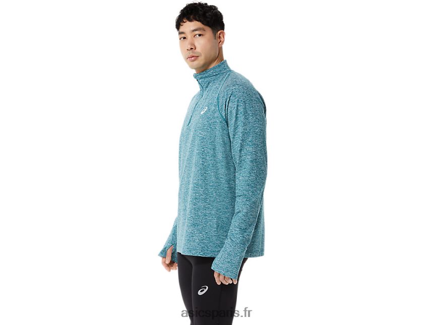 Hommes Asics quart de zip thermopolis BXL8B2957 velours pin bruyère